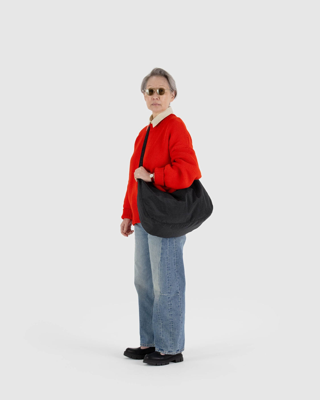 Large Nylon Crescent Bag - Black - Classic Everyday Tote
